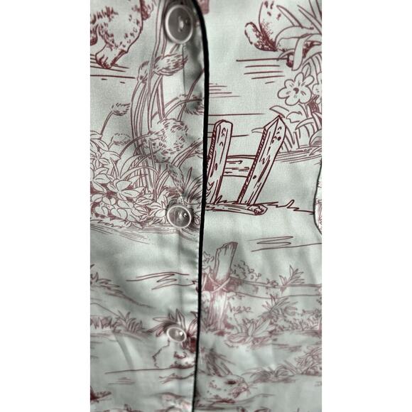 YiNi LuLu Silky Rabbit Print Button Down 2 Piece Pjs Long Sleeve Sz S NWOT 🐰 - Picture 7 of 8